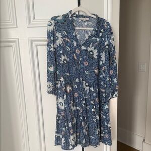 LOFT Blue Floral Long Sleeve Dress size Large